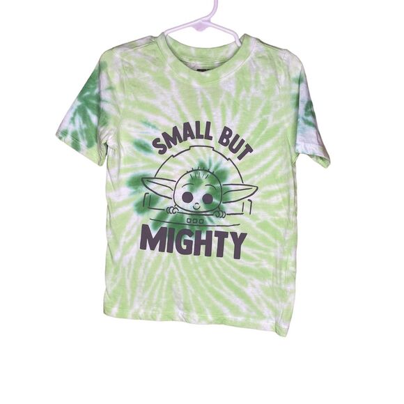 Baby Yoda Grogu Shirt Green Tie Dye Short Sleeve Small but Mighty Star Wars 4T - Picture 1 of 4